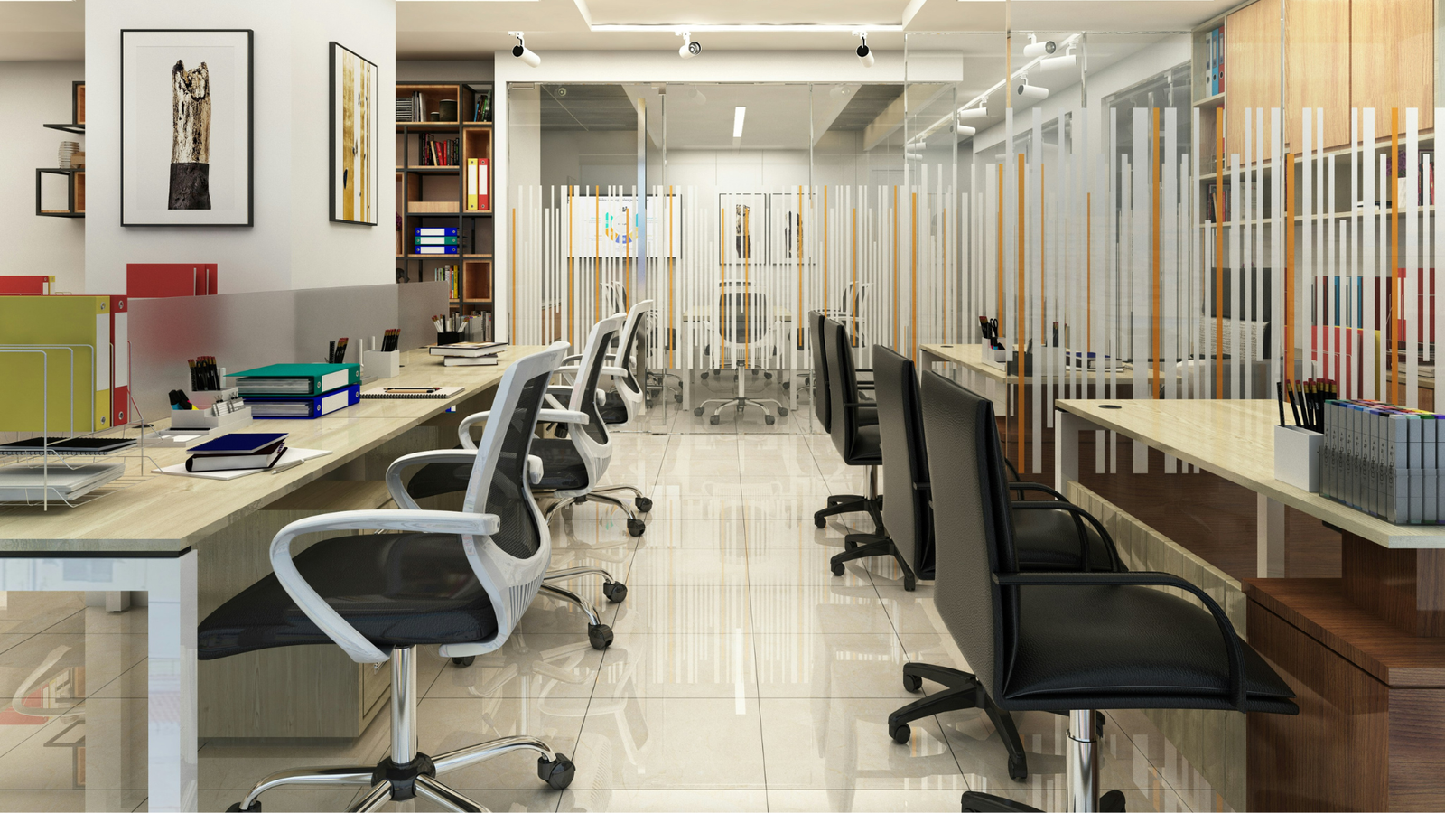 Well-maintained office environment with tidy workstations