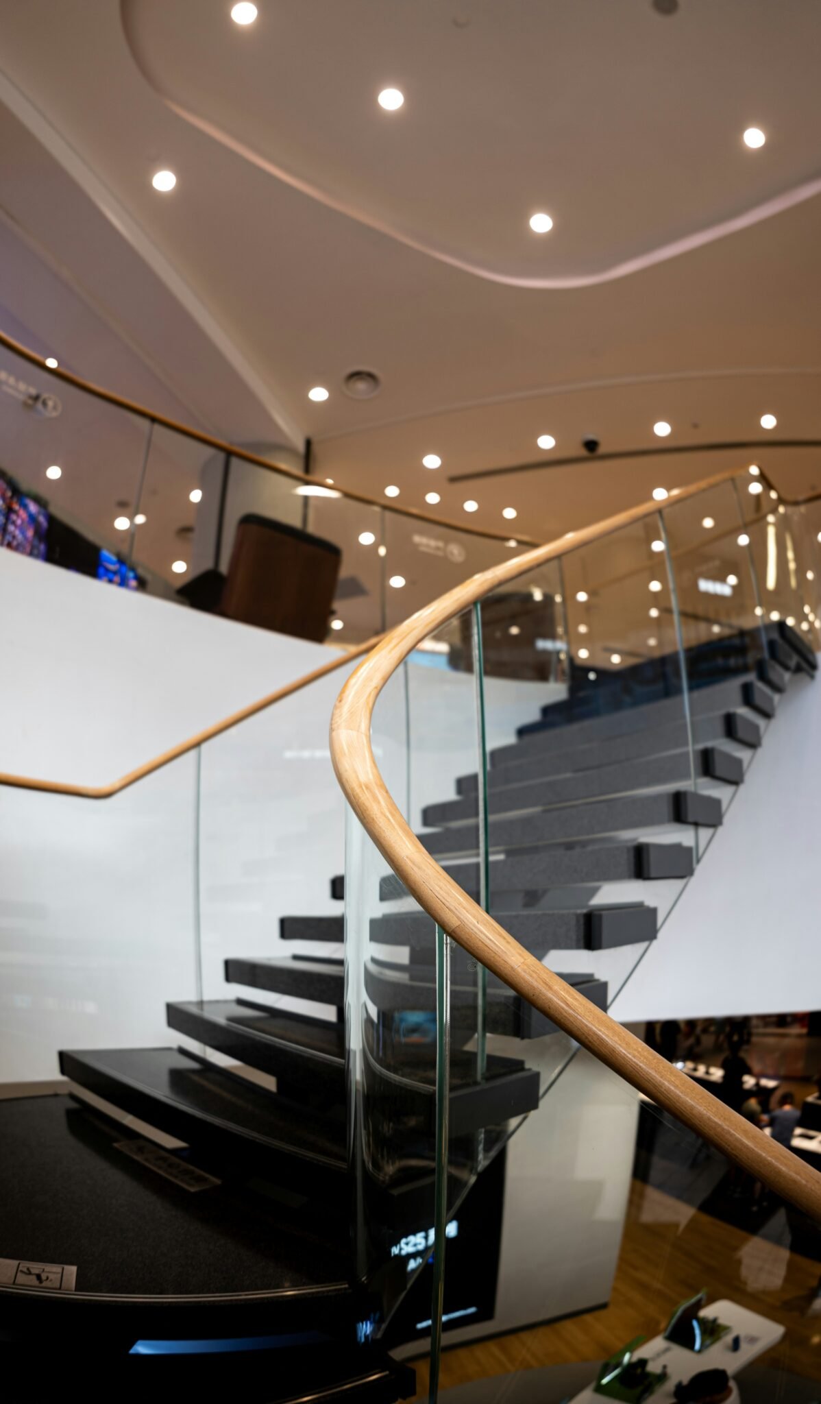 Interior stairway in a small commercial shop, professionally cleaned and tidy.