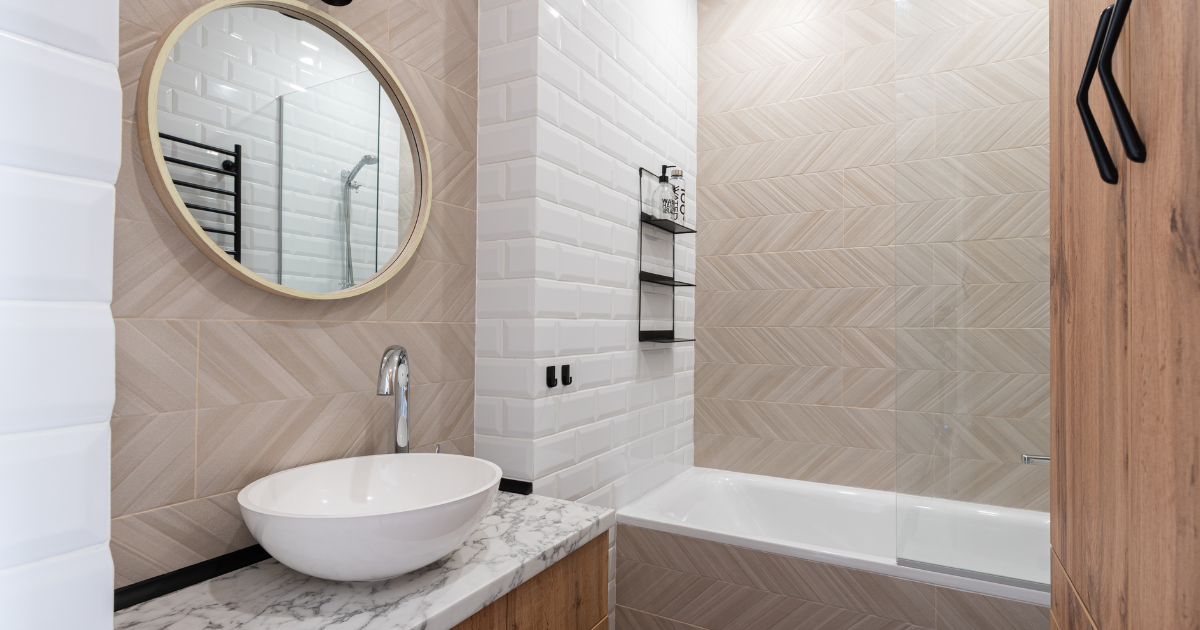 bathroom after being built, cleaned and having debris and dirt removed