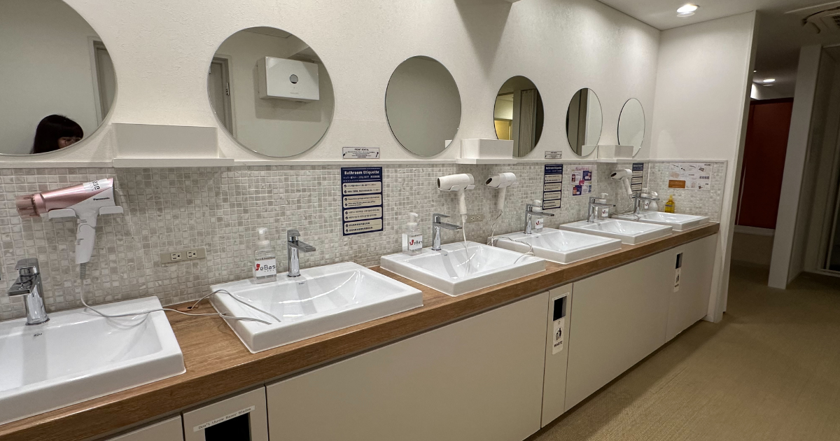 Commercial bathroom, cleaned and sanitized
