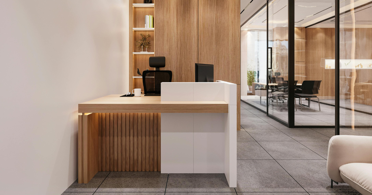 office reception, cleaned and ready to receive customers