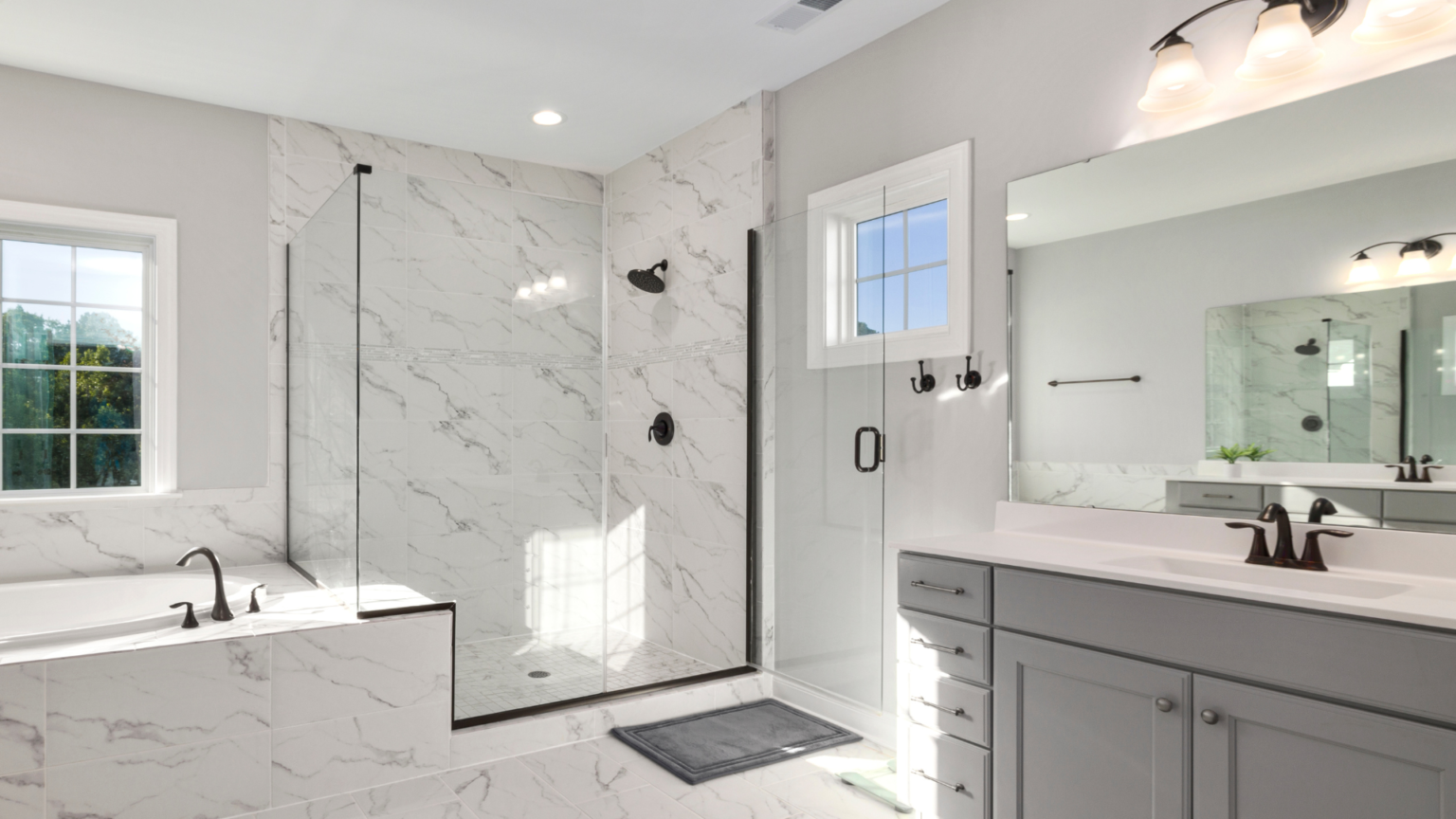Recent built bathroom, cleaned and sanitized, ready to be used